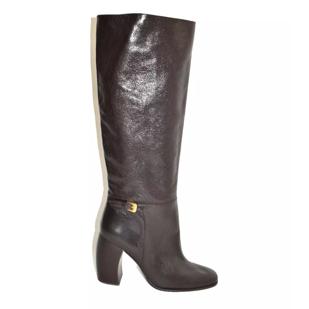 New! Tory Burch Banana Heel Buckle Boot 100 Mm Brown Leather Size 11 M Dd440